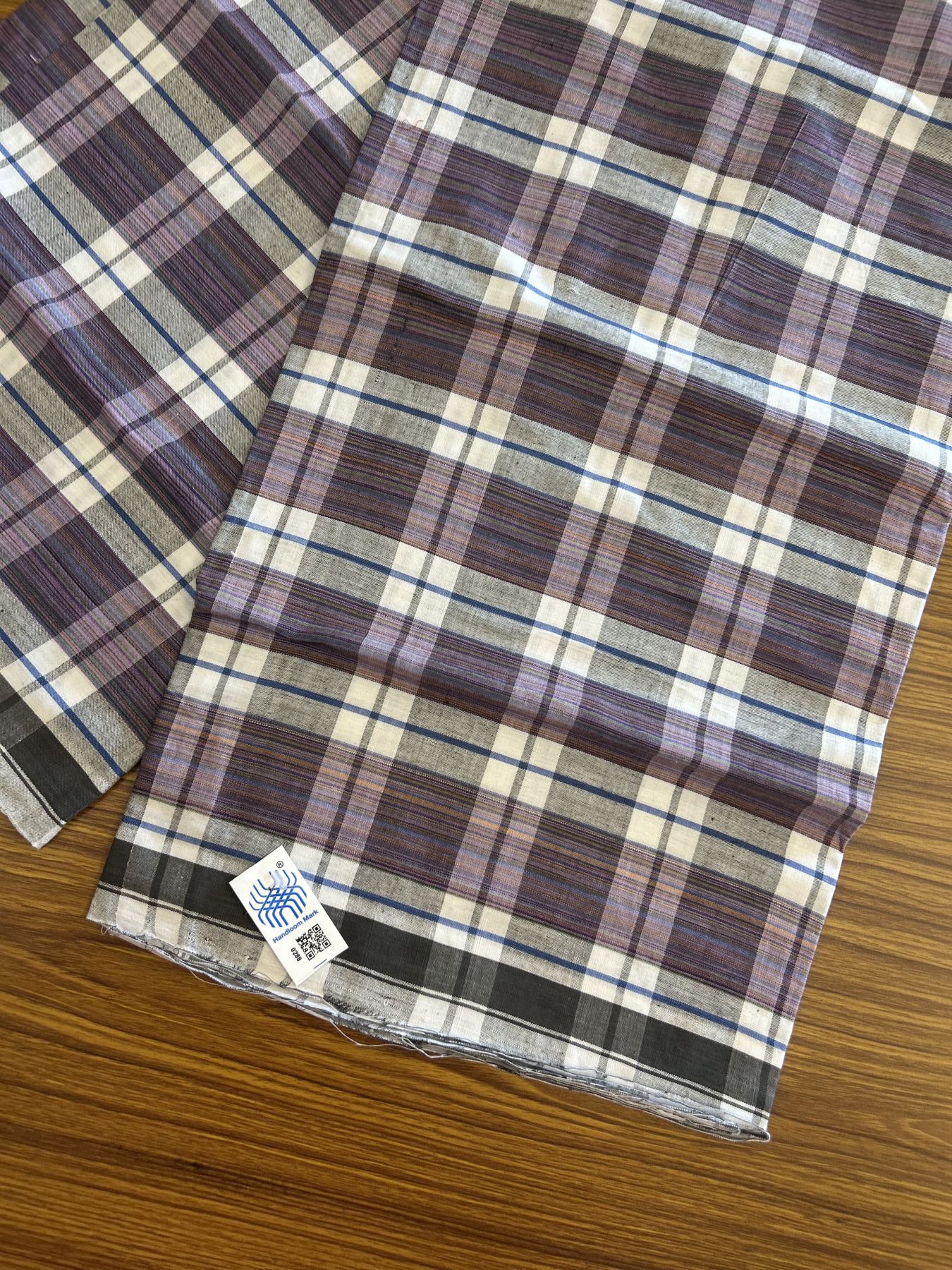 Kerala Handloom - Signature Kaitharikada - 100% Pure Cotton - 2/60X40s Twisted Thread - Handloom Single Mundu/Dhoti - Purple & Multi colour check Body - 2.16 mtr - 71 KK8046 KAL