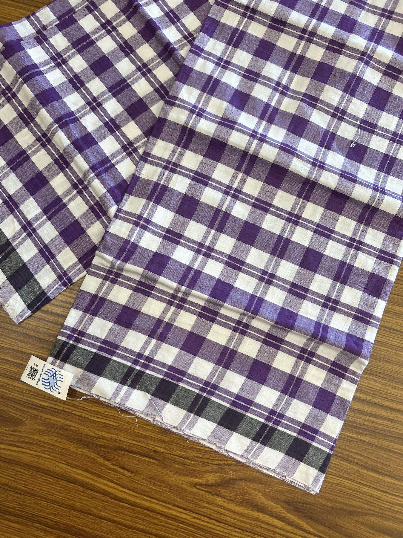 Kerala Handloom - Signature Kaitharikada - Government Sealed Hallmarked - 100% Pure Cotton - 2/60X40s Twisted Thread - Handloom Single Mundu/Dhoti - Violet Check Body - Above 2 mtr - 49 KK8046 KAL