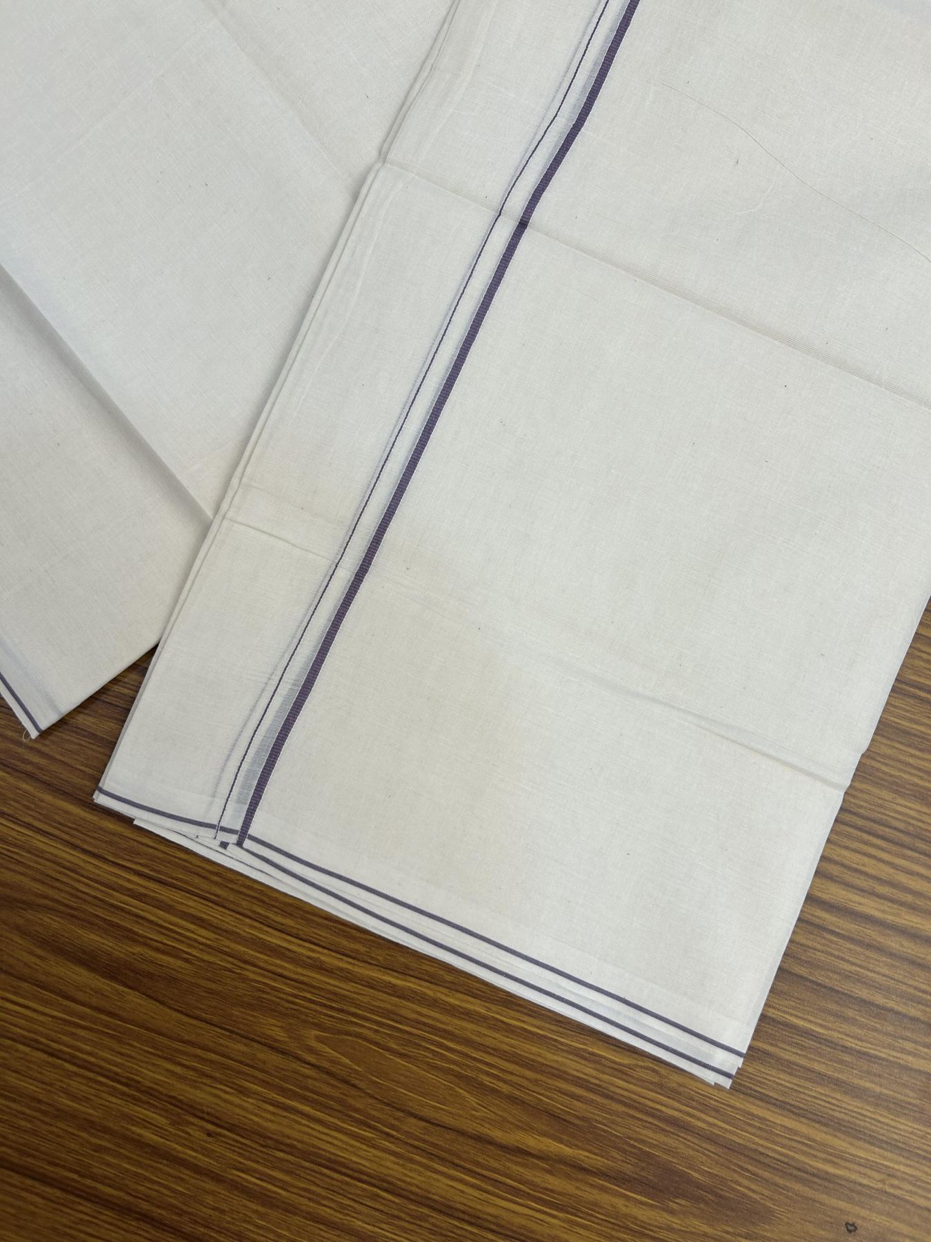 20% Discount! KaithariKada Balaramapuram 100% Cotton Double Off white - (Unbleached) - Mundu/Dhoti - 100x80 - 0.3 cm Purple Ash Thin Kara 4 mtr (8.5 muzham) - 29 KK5357 VAS