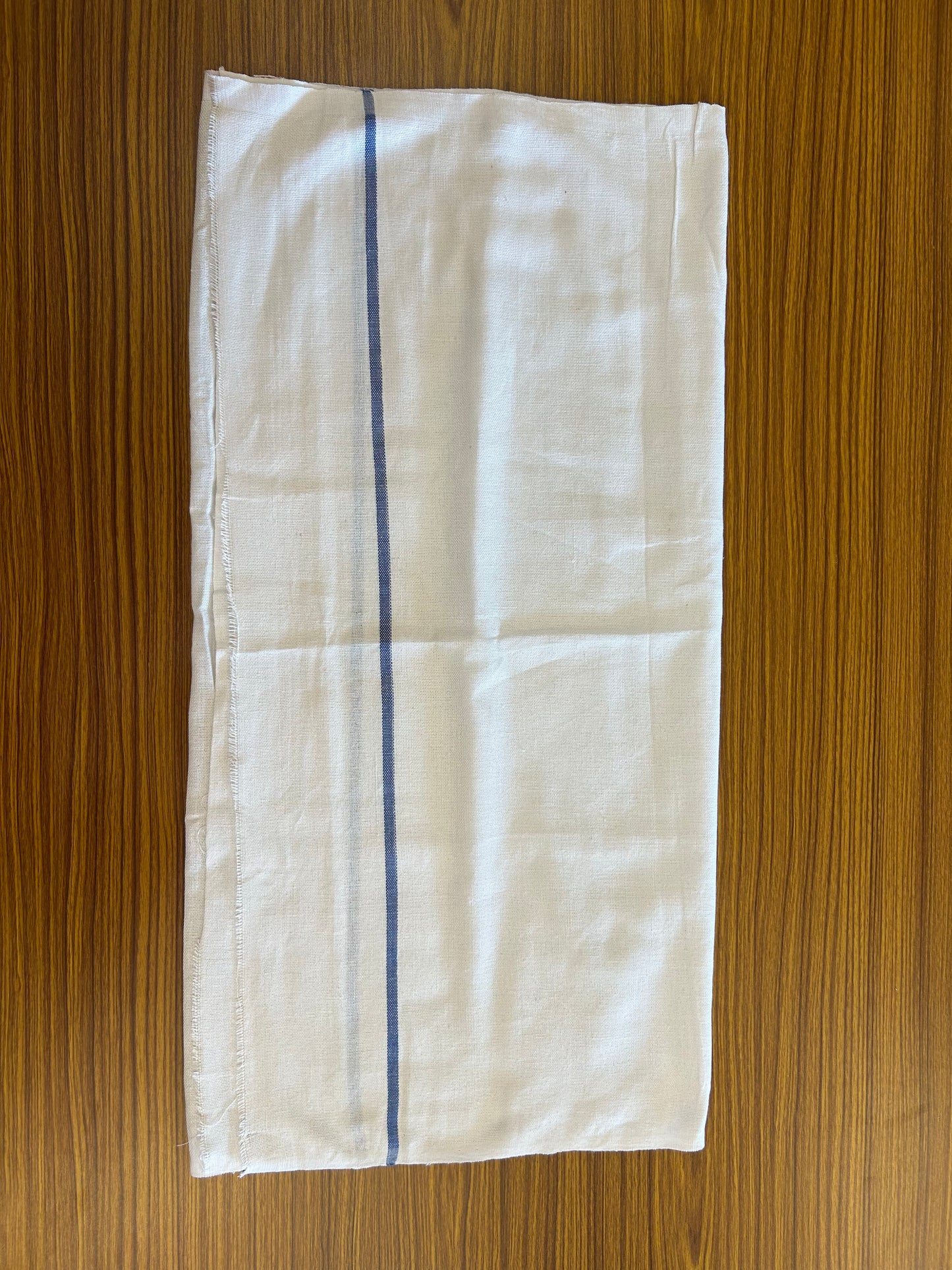 Kaitharikada - Handloom Pure Cotton Kerala Towel - Thorthu - White Body & Blue Kara - 1 KK51200 KAL