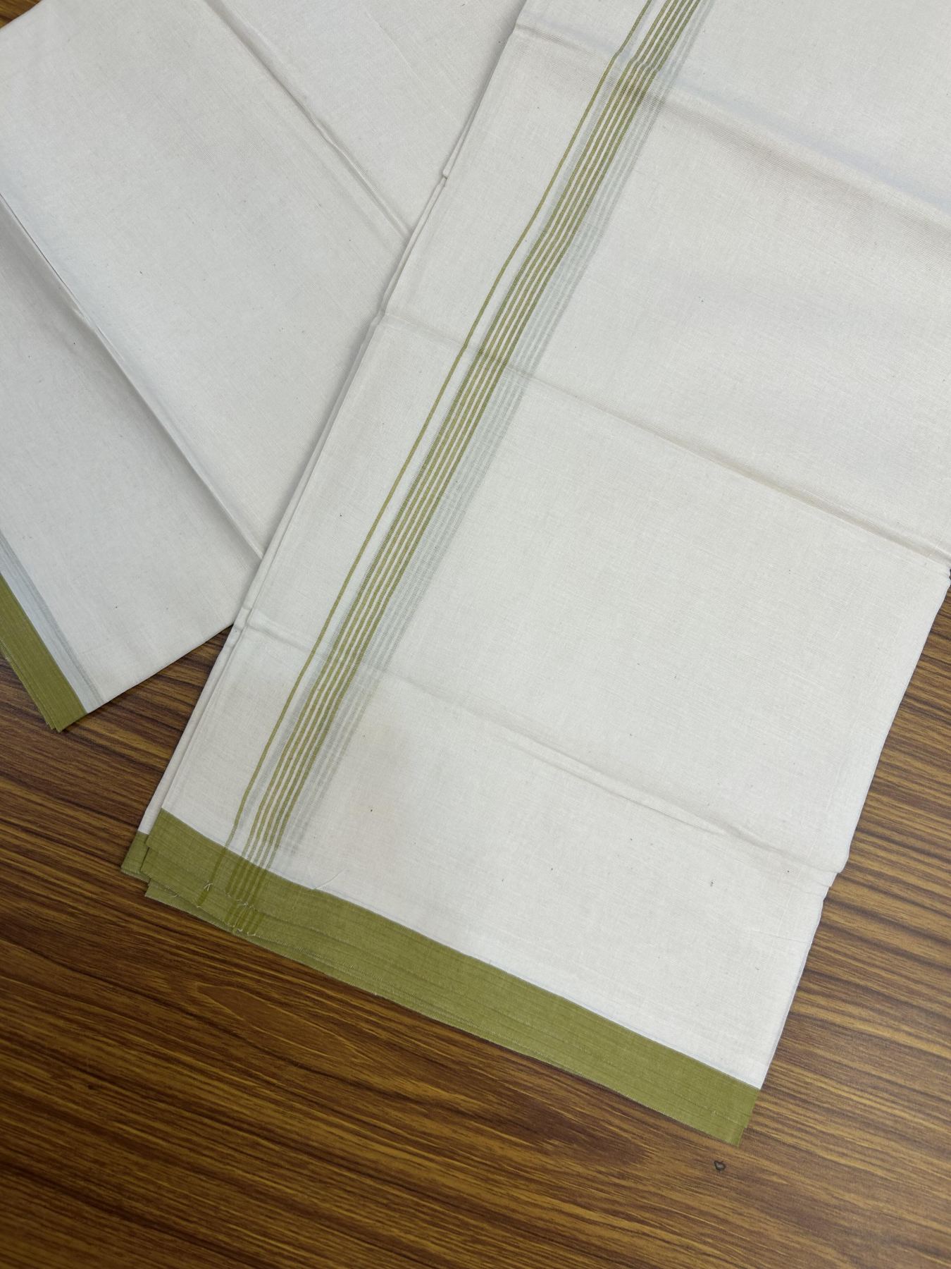 20% Discount! KaithariKada Balaramapuram 100% Cotton Double Off white - (Unbleached) - Mundu/Dhoti - 100x80 - 1.5 cm Dark Mustard Thin Striped Kara 4 mtr (8.5 muzham) - 51 KK5357 VAS