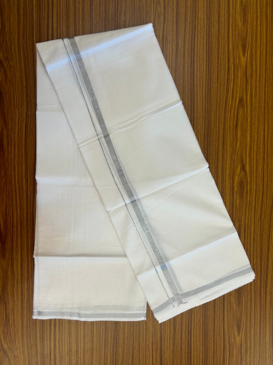 20% Discount ! Kaitharikada Balaramapuram 100% Cotton Pure White Double Mundu/Dothi - 100x80 - 1 cm Silver Kasav Kara 4 mtr (8.5 muzham) - 36 KK5255 VAS
