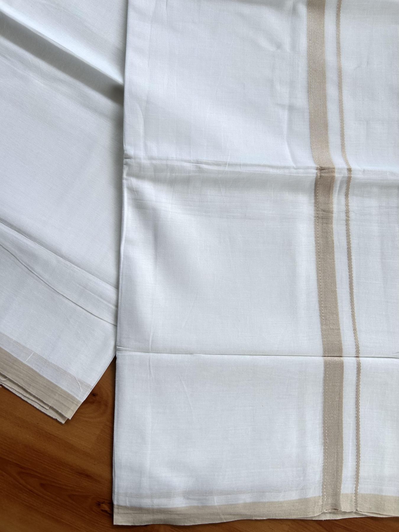 Double Pure White Mundu/Dothi - 20% Discount ! Kaitharikada Balaramapuram Cotton - 60s - 0.75 Inch Beige Kara 3.90 mtr (8 muzham) - 26 KK5437 VAS