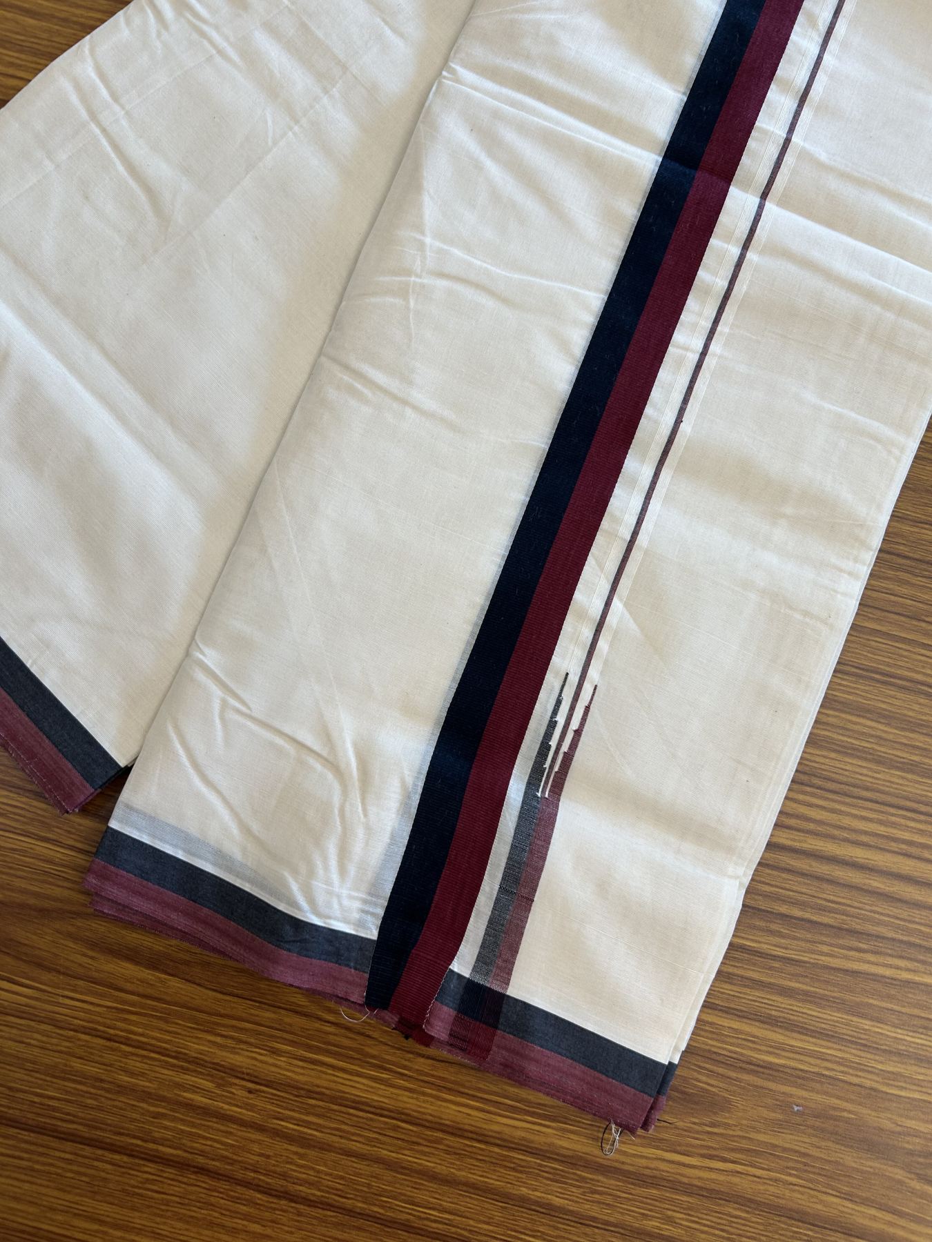 Dmk Veshti - 20% Discount !! KaithariKada Balaramapuram Double Off White - (Unbleached) Mundu/Dhoti - 100X100 - 1.25 inch Puliyilakkara Maroon & Black Chutty Kara 4 meters (8.5 Muzham) - 2 KK5330 ASH