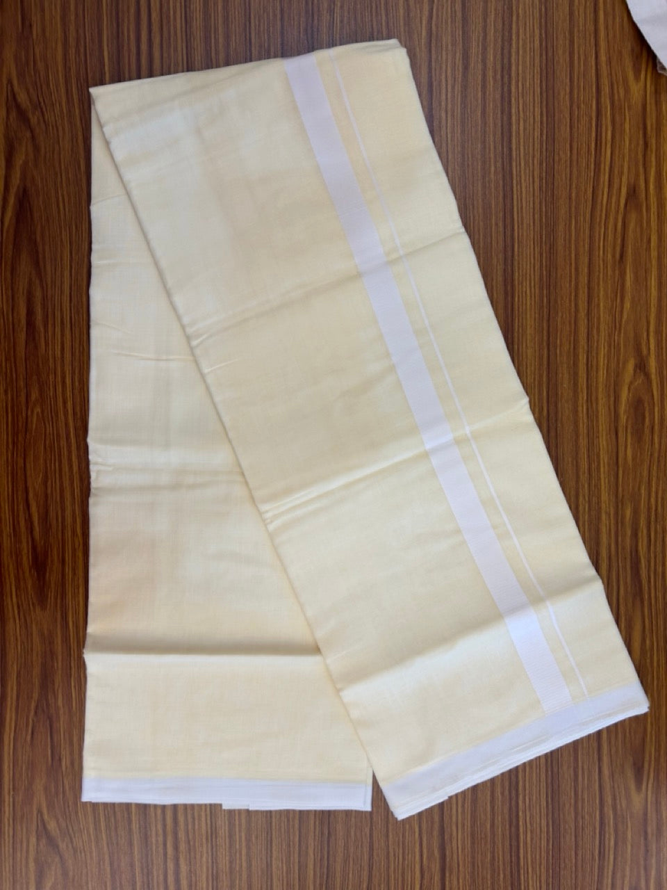 Kannur Yellow Dhoti - 31% Discount! KaithariKada Balaramapuram Double Mundu/Dhoti - 80x60 - 50% Cotton & 50% Polyester - Kannur Yellow colour Body White Kara - 4 mtr - 5 KK5276 VAS