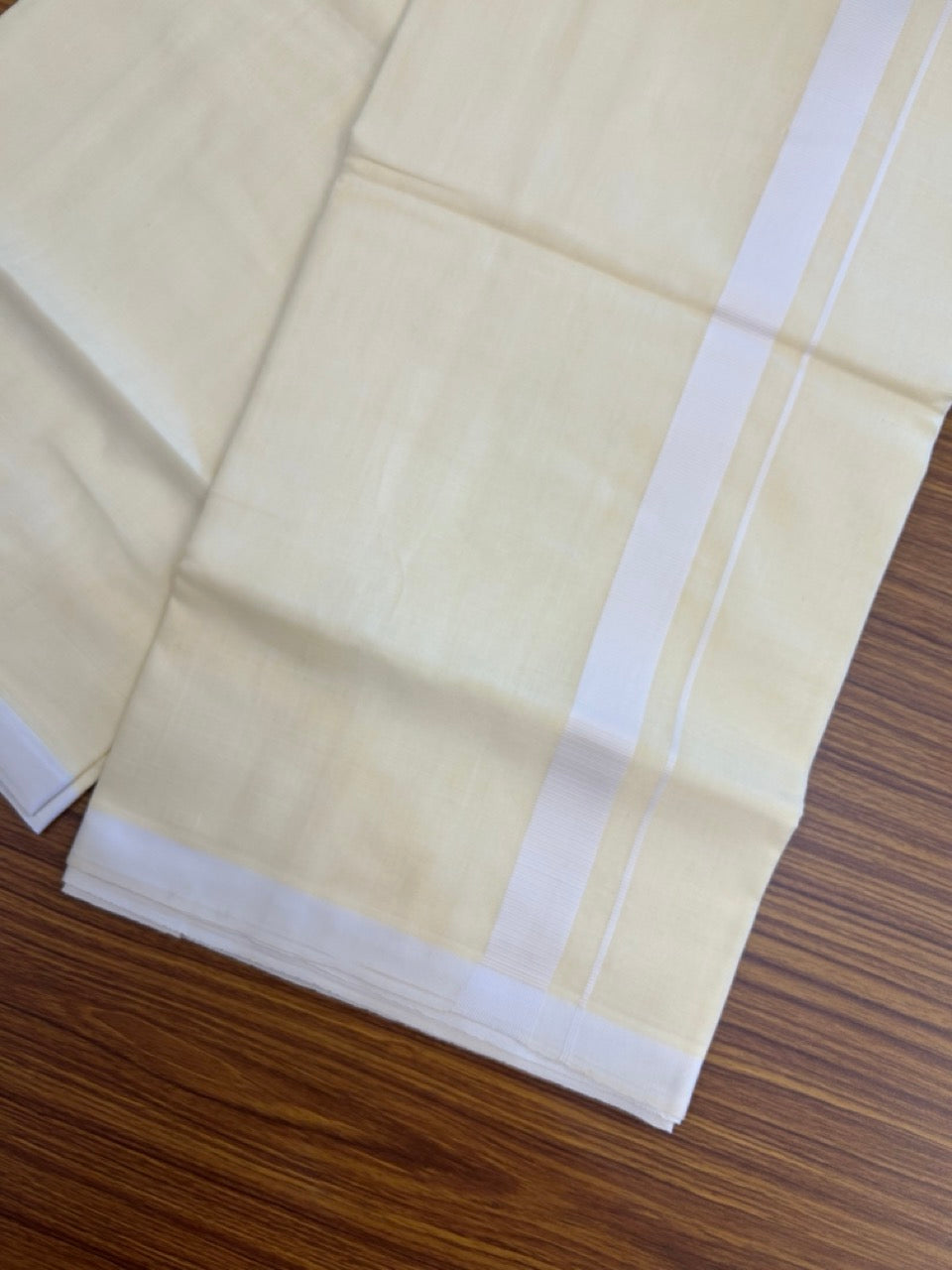 Kannur Yellow Dhoti - 31% Discount! KaithariKada Balaramapuram Double Mundu/Dhoti - 80x60 - 50% Cotton & 50% Polyester - Kannur Yellow colour Body White Kara - 4 mtr - 5 KK5276 VAS