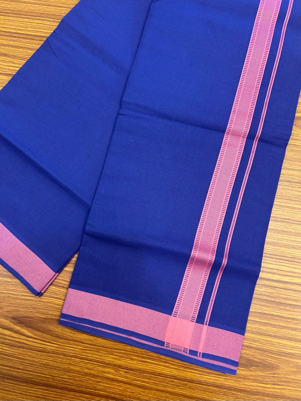 19% Discount!!! Kaitharikada - Single Kaily / Lungi - 1.25 inch Pink Pattern striped kara with Dark royal Blue colour body (2 meter / 4 muzham) - 8 KK8038 GAN