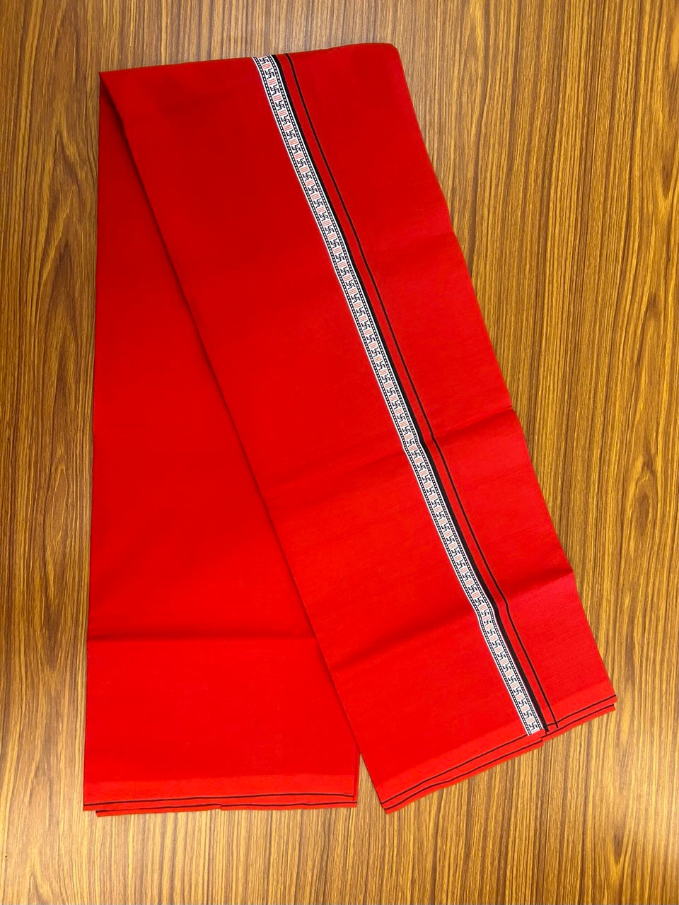 39% Discount! Kaitharikada - Pure Cotton - Single Kaily / Lungi - 0.75 inch Dark Green & Multi colour Pattern Printed kara with Red colour body (2 meter / 4 muzham) - 10 KK8038 GAN