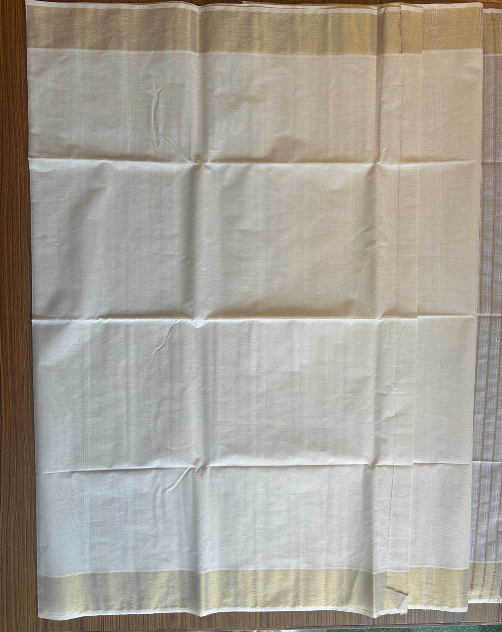 28% Discount! Kerala Colour Cotton Saree - Cream with kasavu & white stripes - Kaitharikada - 5KK1000PAN