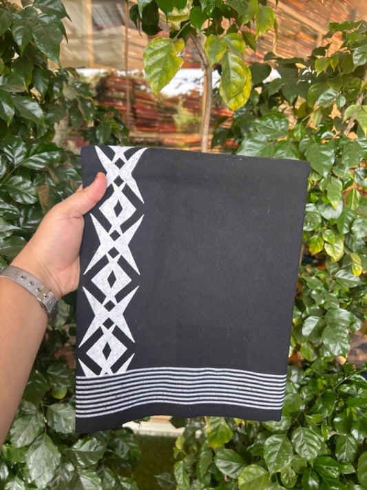 Kaitharikada - Polyster + Cotton - 20s twisted - Single Kaily / Lungi - 2 inch White Printed Kuppadam Border with Black colour body (2 meter / 4 muzham) -  4 KK8038 GAN