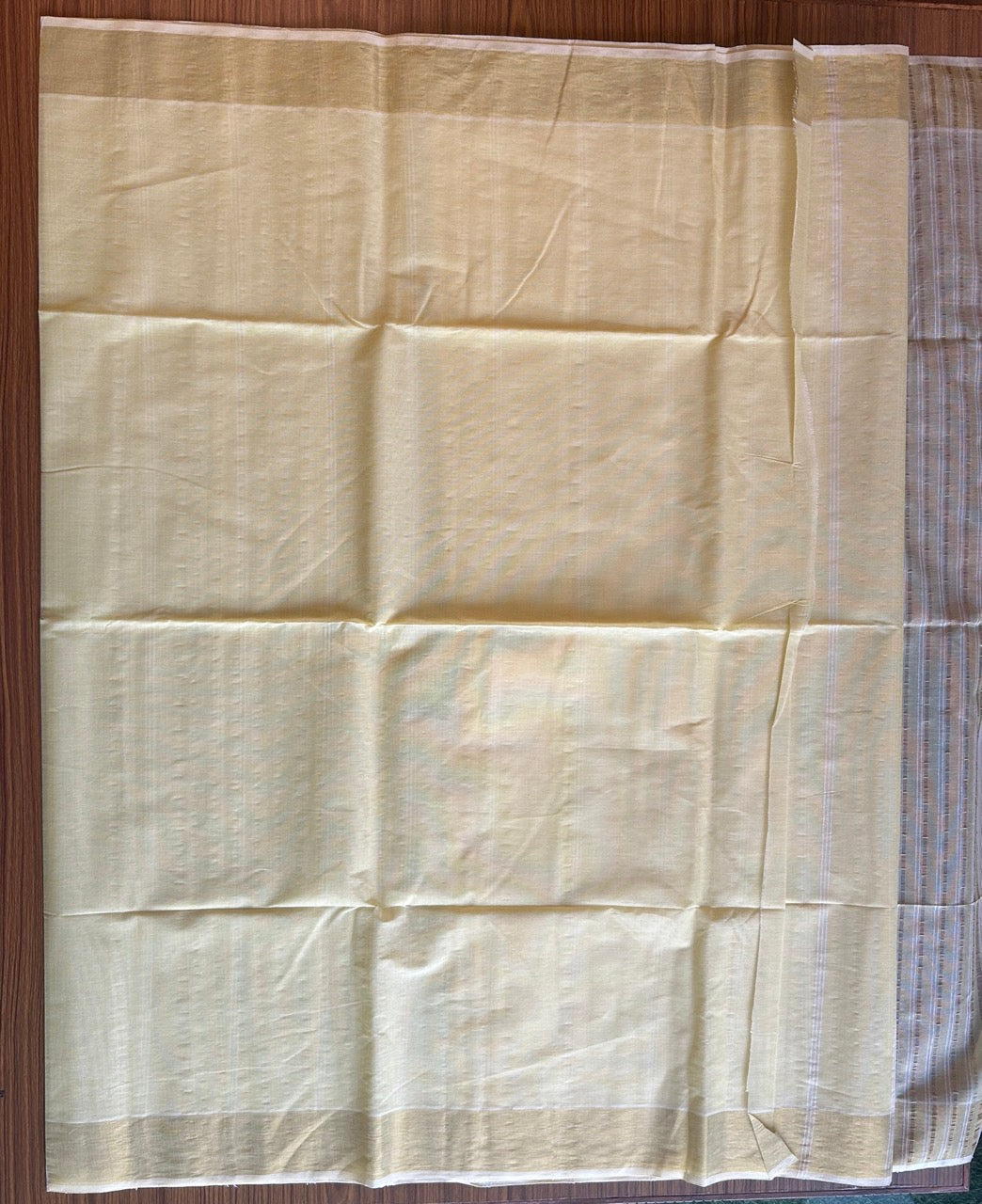 28% Discount! Kerala Colour Cotton Saree - Yellow with kasavu & white stripes - Kaitharikada - 7KK1000PAN