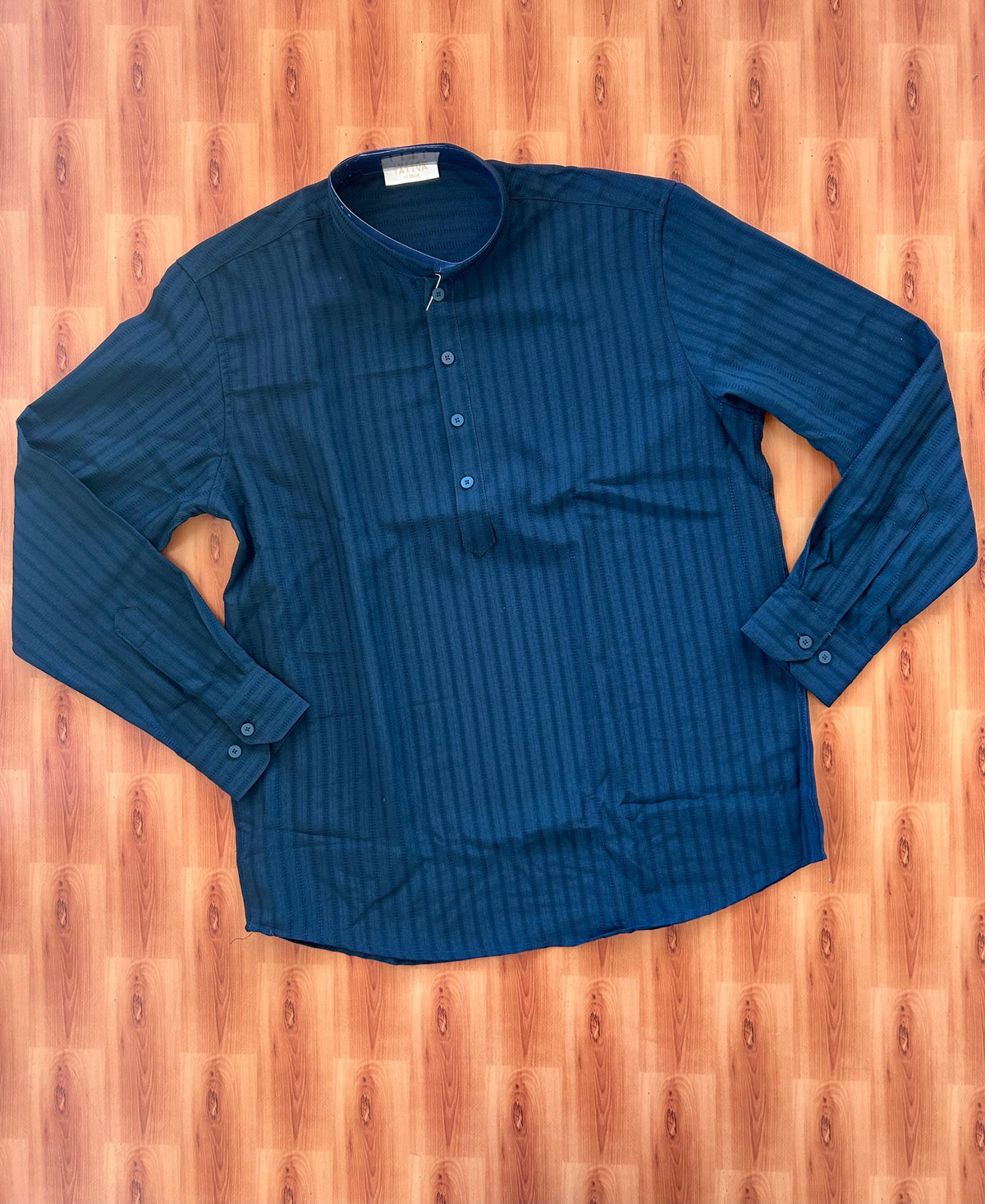 Short Kurtha Mixed cotton - Full Sleeve - KaithariKada - Dark Blue Striped Design Body - 2 KK9000 DTF
