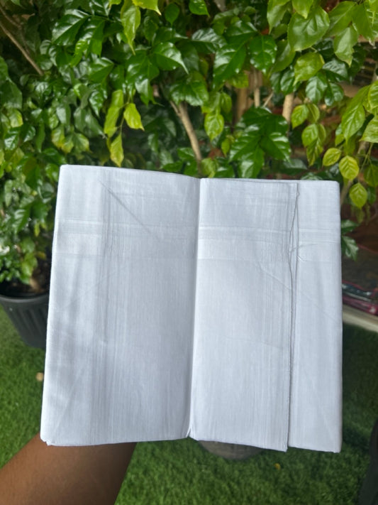 20% DISCOUNT!!! KaithariKada Balaramapuram 100% Cotton PURE WHITE Double Mundu/Dhoti - 100x80 - 0.5 inch White Kara 3.85 meter (8 muzham) - 80KK5220 THI