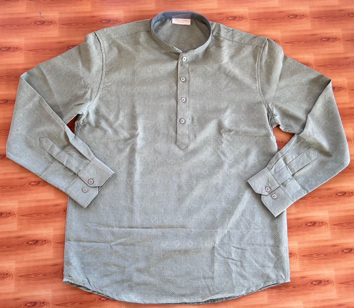 Short Kurtha Mixed cotton - Full Sleeve - KaithariKada - Moss Green Design Body - 7 KK9000 DTF