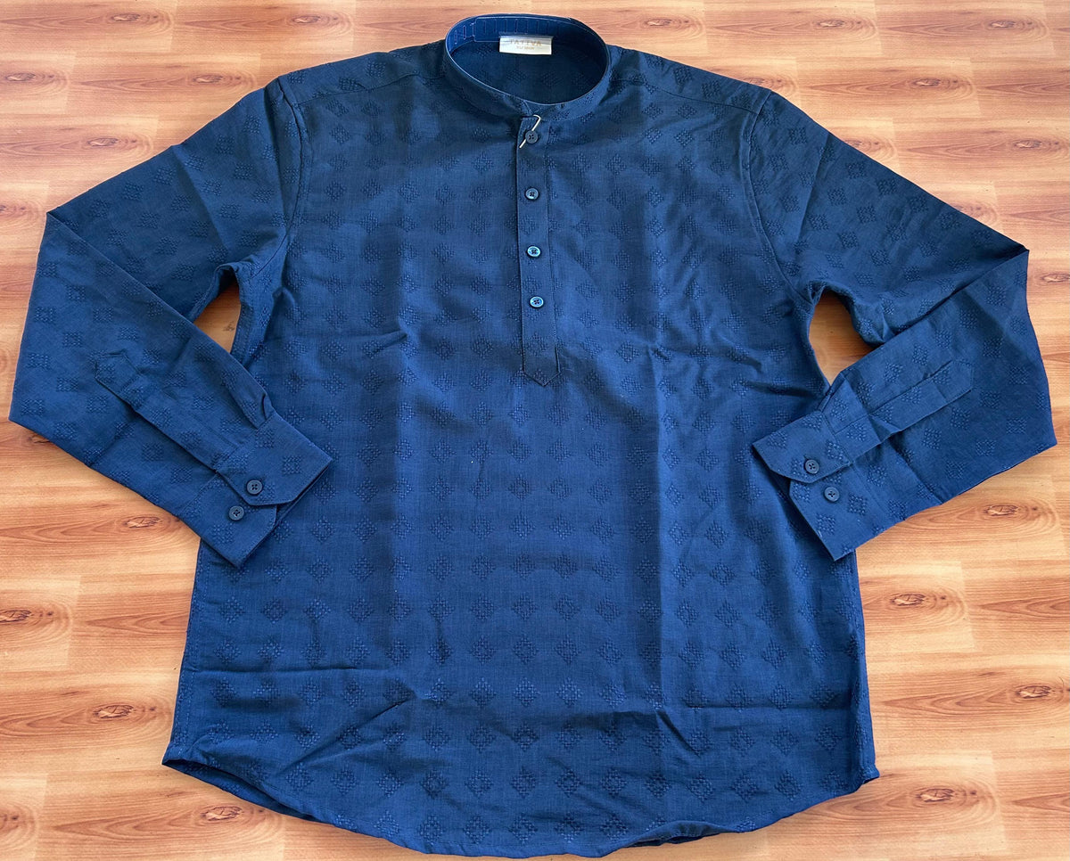 Short Kurtha Mixed cotton - Full Sleeve - KaithariKada - Dark Blue Design Body - 4 KK9000 DTF
