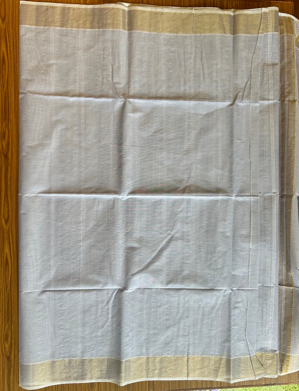 28% Discount! Kerala Colour Cotton Saree - Lavender Violet with kasavu & white stripes - Kaitharikada - 12KK1000PAN