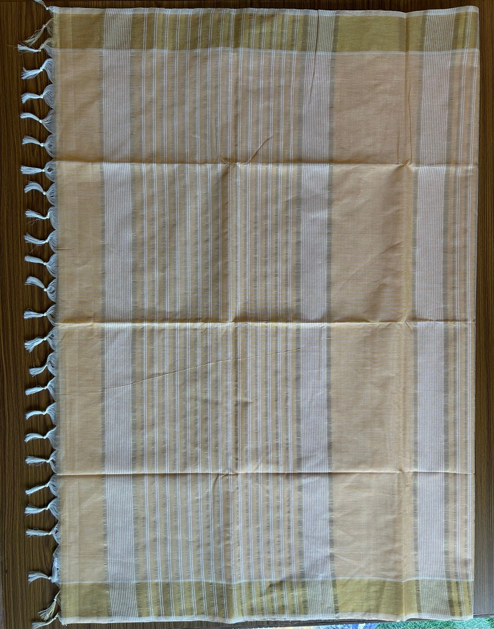 28% Discount! Kerala Colour Cotton Saree -Orange with kasavu & white stripes - Kaitharikada - 14KK1000PAN