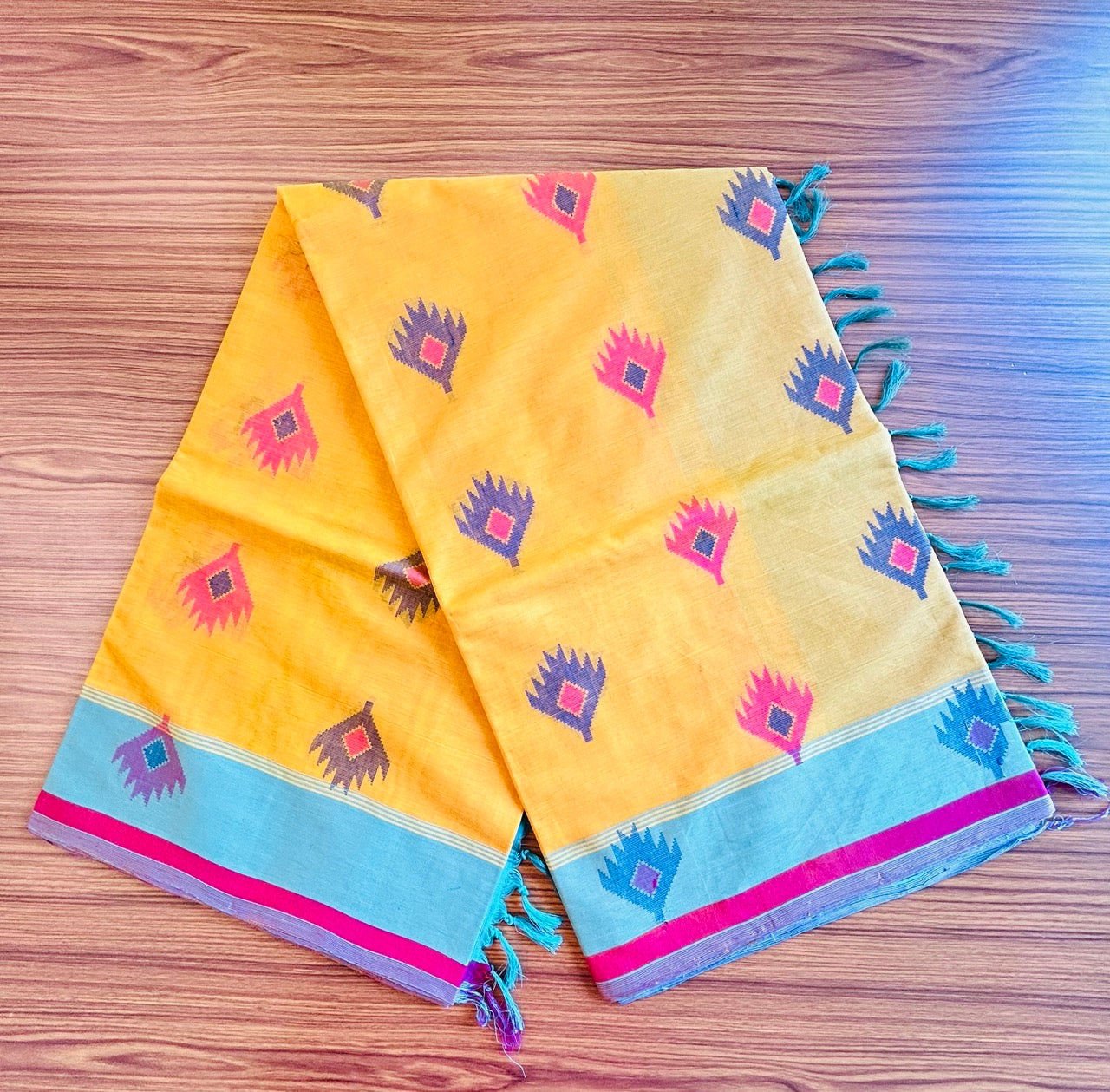 KaithariKada- HANDLOOM UNAKKUPAAV Balaramapuram Saree - 100% PURE Cotton - Yellow, Red & Green Design - 4KK1002KHA