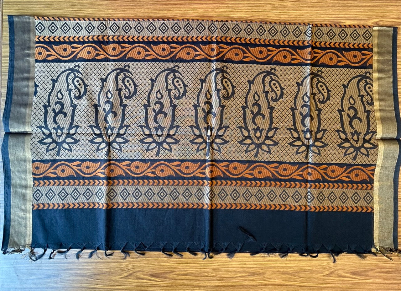 KaithariKada- Balaramapuram Saree - 100% PURE Cotton - Black & Gold Design - 10KK1002KHA