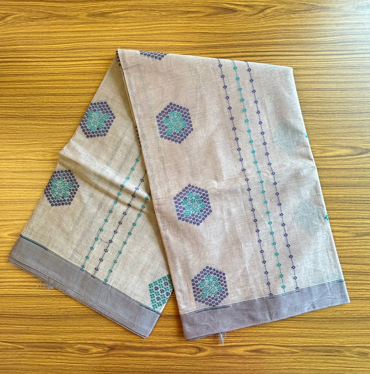 KaithariKada- Balaramapuram Saree - 100% PURE Cotton - Purple Grey Navy Blue & Green Design - 12KK1004RJ.