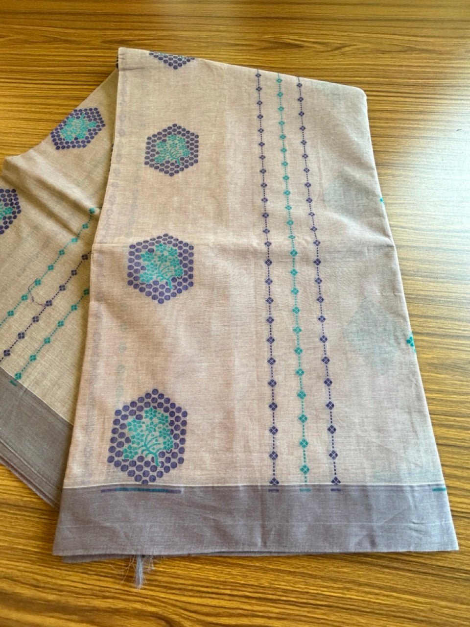 KaithariKada- Balaramapuram Saree - 100% PURE Cotton - Purple Grey Navy Blue & Green Design - 12KK1004RJ.