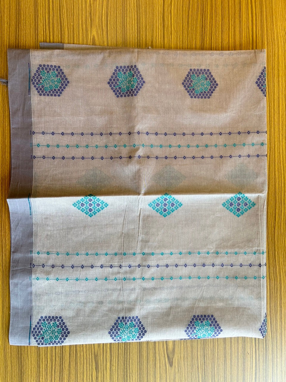 KaithariKada- Balaramapuram Saree - 100% PURE Cotton - Purple Grey Navy Blue & Green Design - 12KK1004RJ.