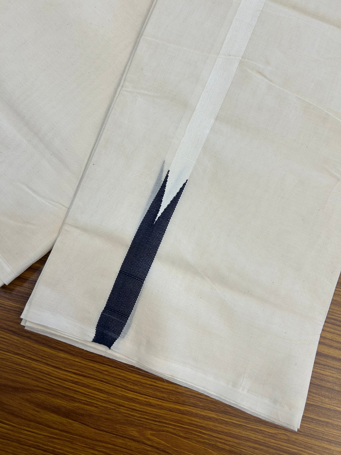 20% Discount!! KaithariKada Balaramapuram 100% Cotton Off White Double - (Unbleached) Mundu/Dhoti- 100x100 - 0.75 Inch Puliyilakkara Navy Blue Chutty Kara - 4 mtr (8.5 muzham) - 6 KK5378 ASH