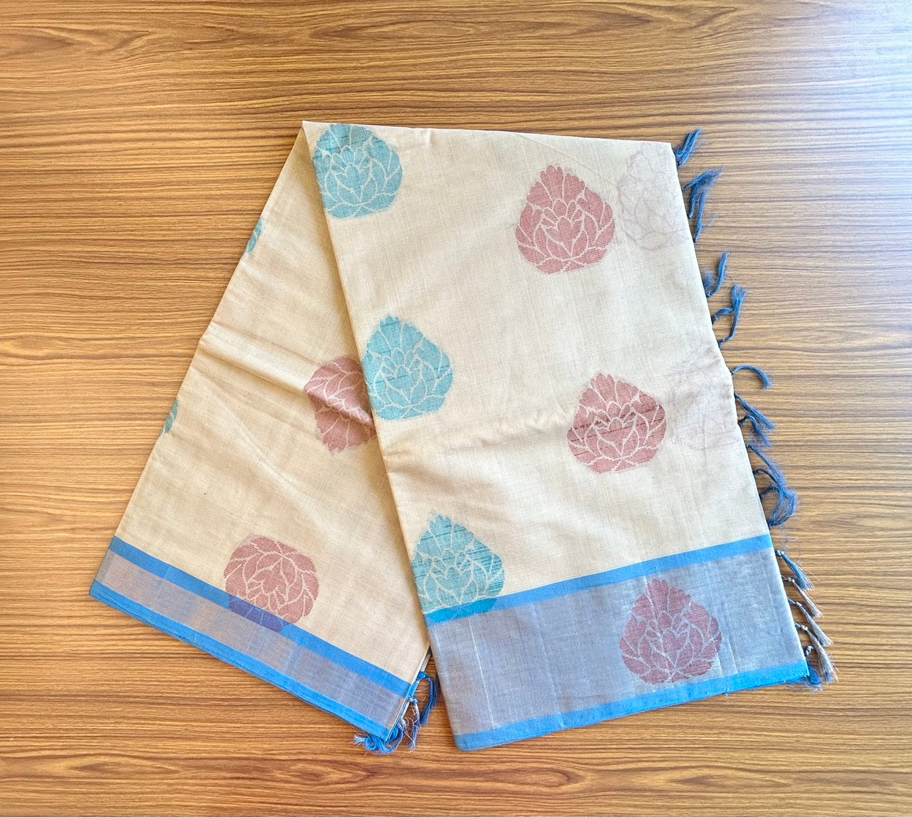KaithariKada- HANDLOOM UNAKKUPAAV Balaramapuram Saree - 100% PURE Cotton - Desert Grey Brown & Blue Design - 5KK1002KHA