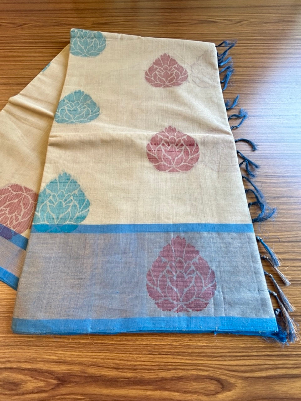 KaithariKada- HANDLOOM UNAKKUPAAV Balaramapuram Saree - 100% PURE Cotton - Desert Grey Brown & Blue Design - 5KK1002KHA