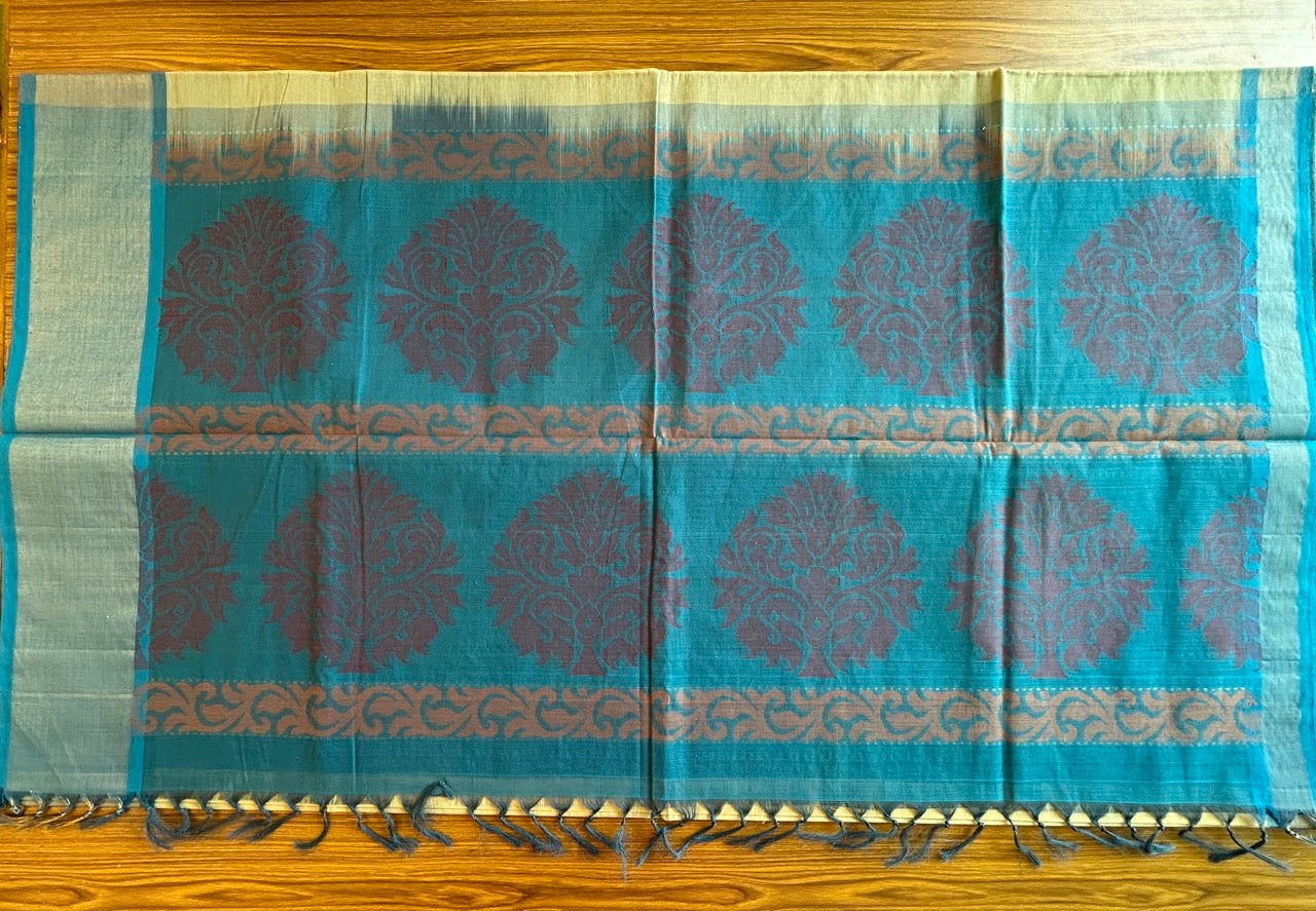 KaithariKada- HANDLOOM UNAKKUPAAV Balaramapuram Saree - 100% PURE Cotton - Desert Grey Brown & Blue Design - 5KK1002KHA