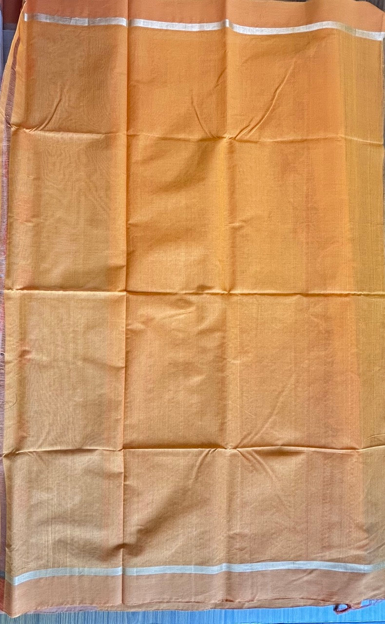 KaithariKada - Handloom Unakkupaav Balaramapuram Saree - 100% Pure Cotton - Sand Brown & Orange Design - 8KK1002KHA
