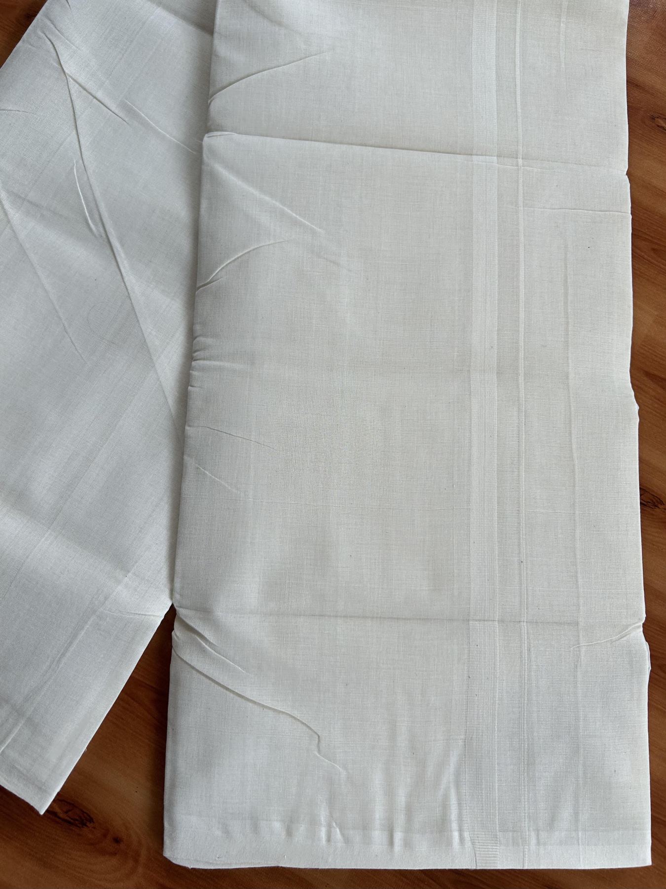 Double Off White (Unbleached) Mundu/Dhoti - 25% Discount! KaithariKada Handloom Unakkupaav - Kerala Handloom- 100% Pure Cotton - 80x90 - 0.75 Inch White Kara 4 mtr (8.5 Muzham) - 25 KK5439 YAR