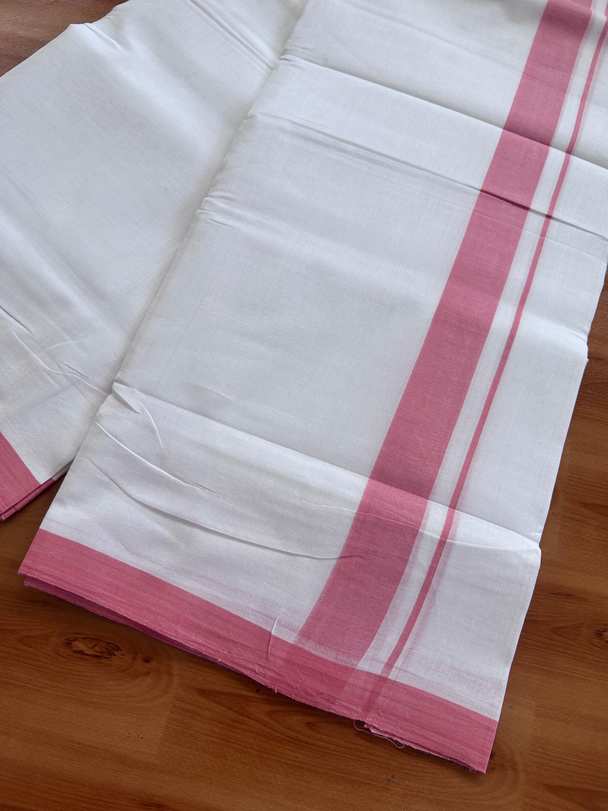 Double Pure White 25% Discount ! KaithariKada Handloom Millpaav - Kerala Handloom - 100% Pure Cotton - 100x90 - 1.25 inch Peach Kara 3.90 mtr (8.36 Muzham) - 46 KK5496 YAR