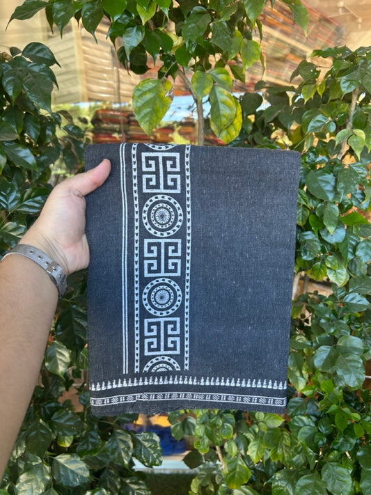 Kaitharikada - Polyster + Cotton - 20s twisted - Single Kaily / Lungi - 2.5 inch White Printed Kuppadam Border with Black Shaded colour body (2 meter / 4 muzham) -  14 KK5293 GAN