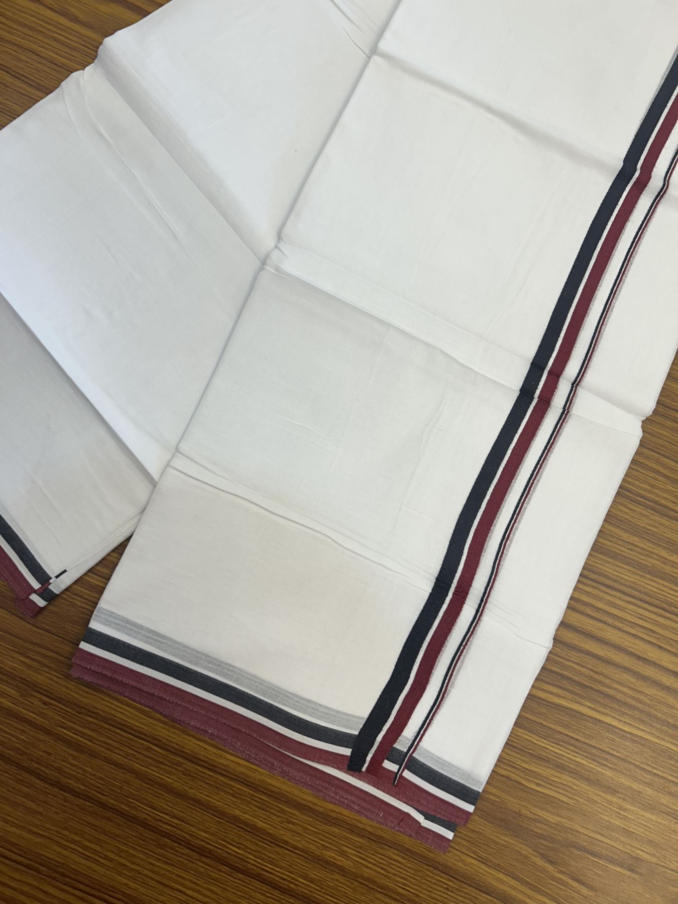 Aiadmk Veshti - 20% Discount! KaithariKada 100% Cotton Pure white Double Mundu/Dhoti - 100X80 - 0.75 inch Black White & Maroon kara - 3.80mtr (8 muzham)- 1 KK5334 THI
