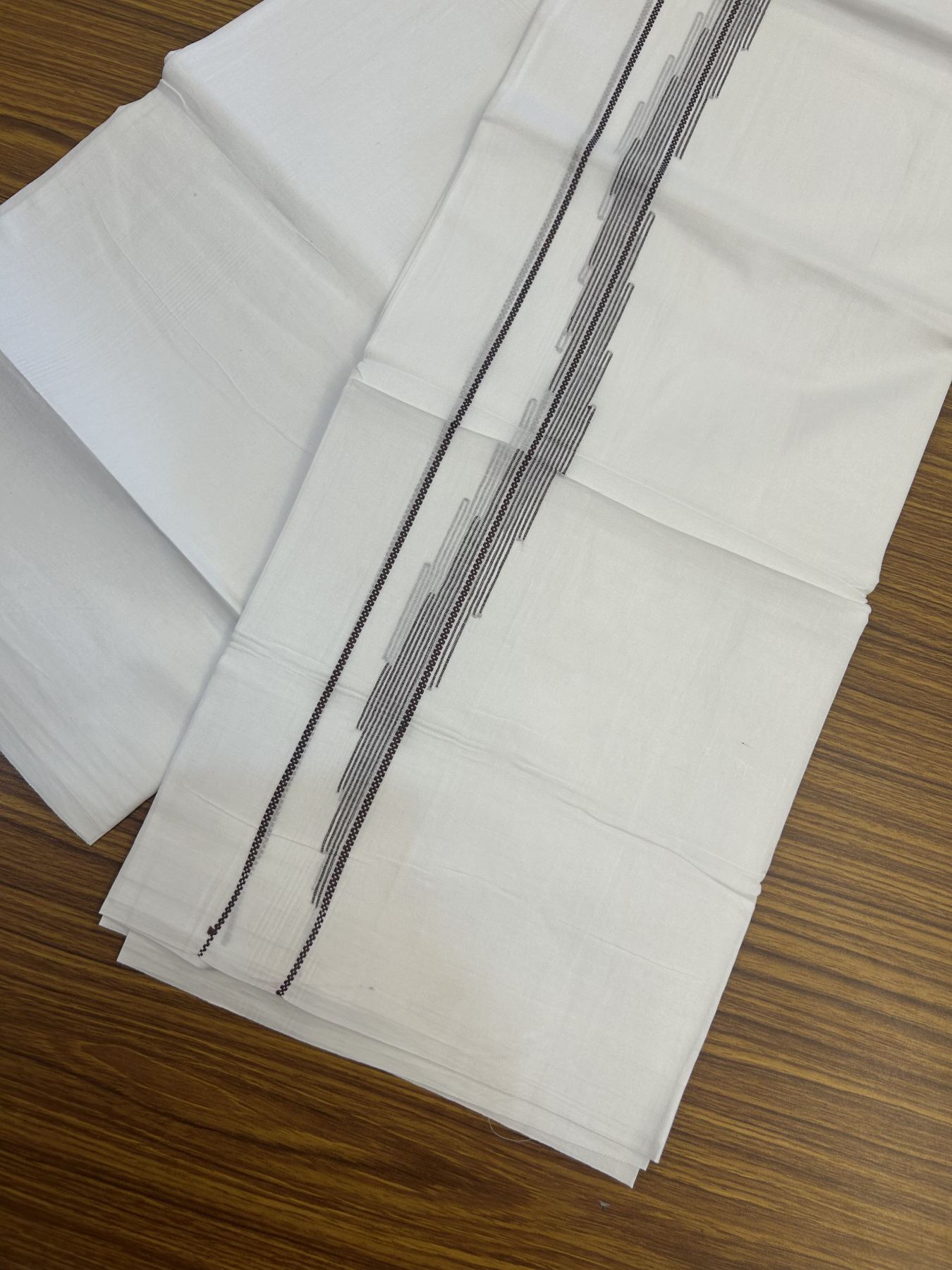 20% Discount ! Kaitharikada Balaramapuram 100% Cotton Pure White Double Mundu/Dothi - 100x80 - 0.75 inch Coffee Brown Stripes Jacquard Design Kara 3.80 mtr (8 muzham) - 10 KK5334 THI