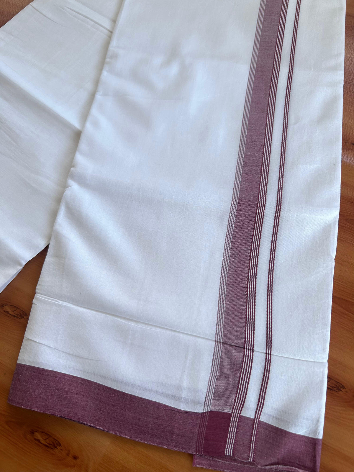 Double Pure White Mundu/Dhoti - 20% Discount !! KaithariKada 100% Cotton - (60S) - 1 inch Dusty Rose Shaded Striped Kara 3.75 mtr (8 muzham) - 16 KK5506 CKS