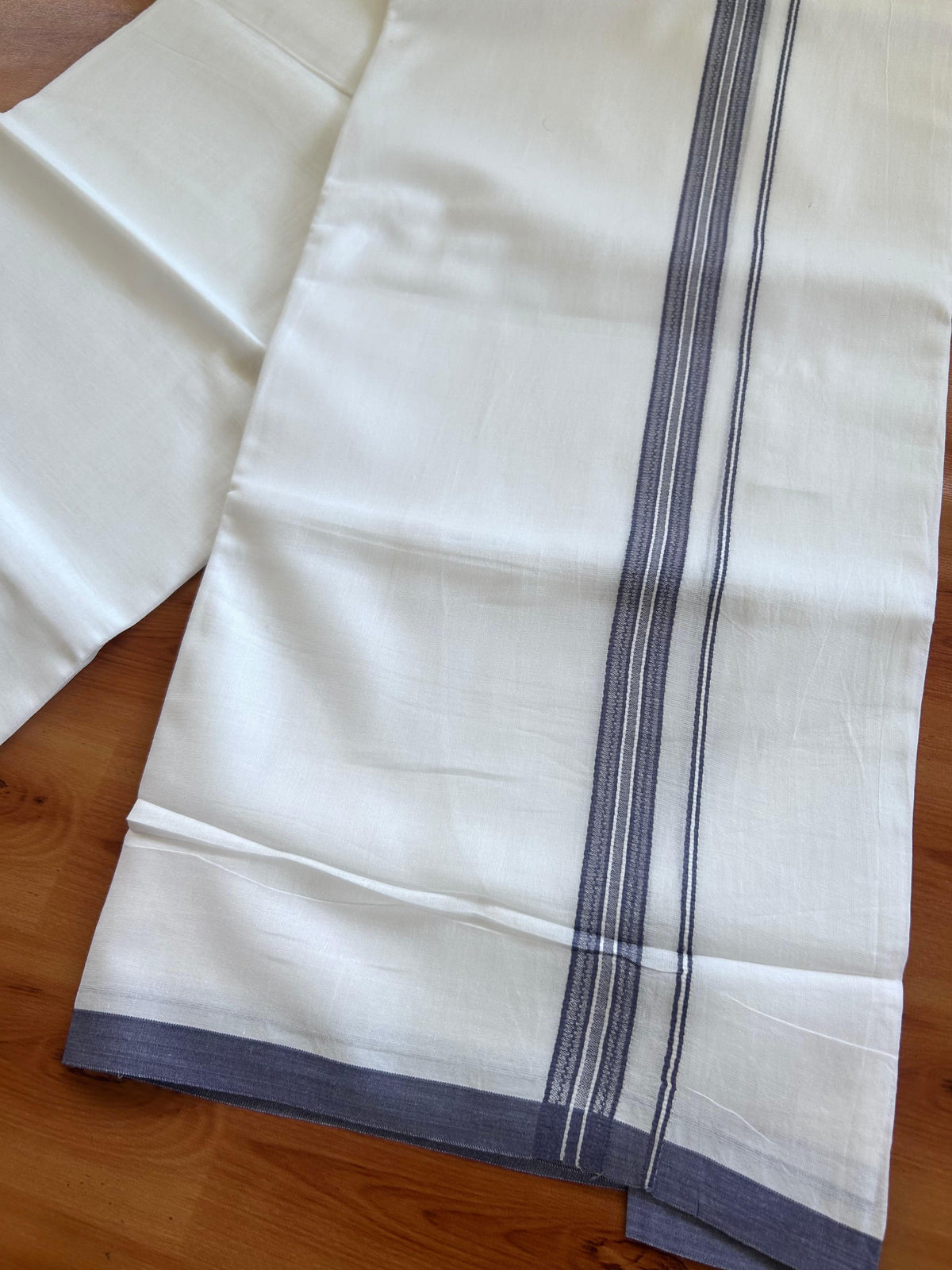 Double Pure White Mundu/Dhoti - 20% Discount !! KaithariKada 100% Cotton - (60S) - 0.75 inch Ash Lavender Shaded Striped Kara 3.75 mtr (8 muzham) - 18 KK5506 CKS