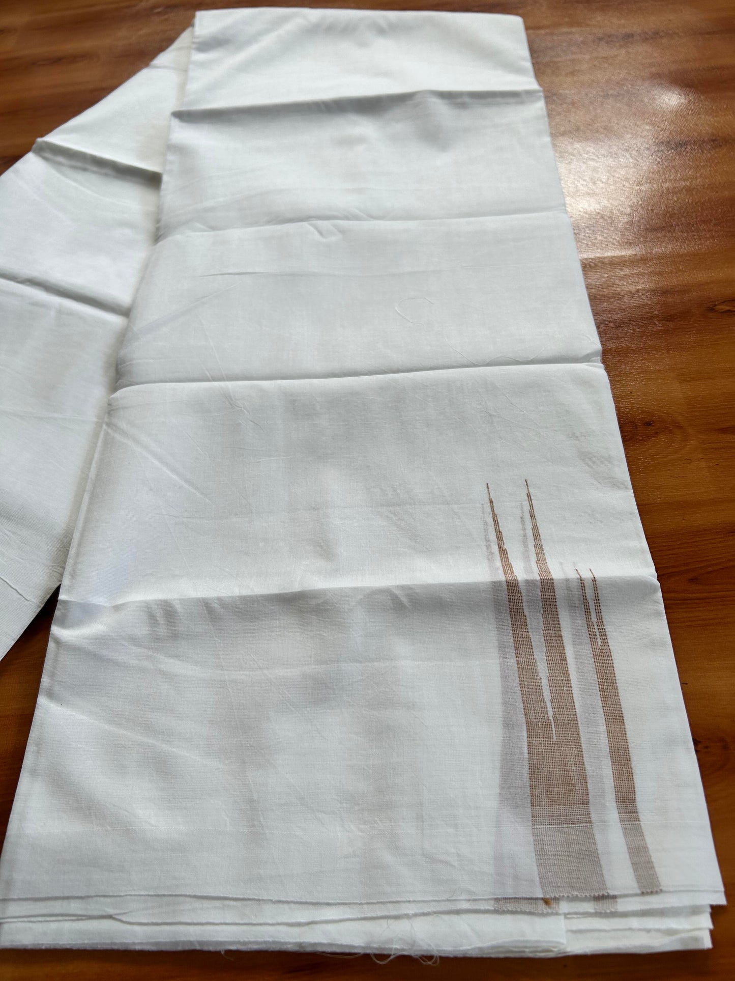 Double Pure White Mundu/Dhoti - 20% Discount !! KaithariKada Balaramapuram 100% Cotton - 100x80 - 1.5 Peach Brown Striped Double Chutty Kara 3.90 mtr (8 muzham) - 14 KK5443 VAS
