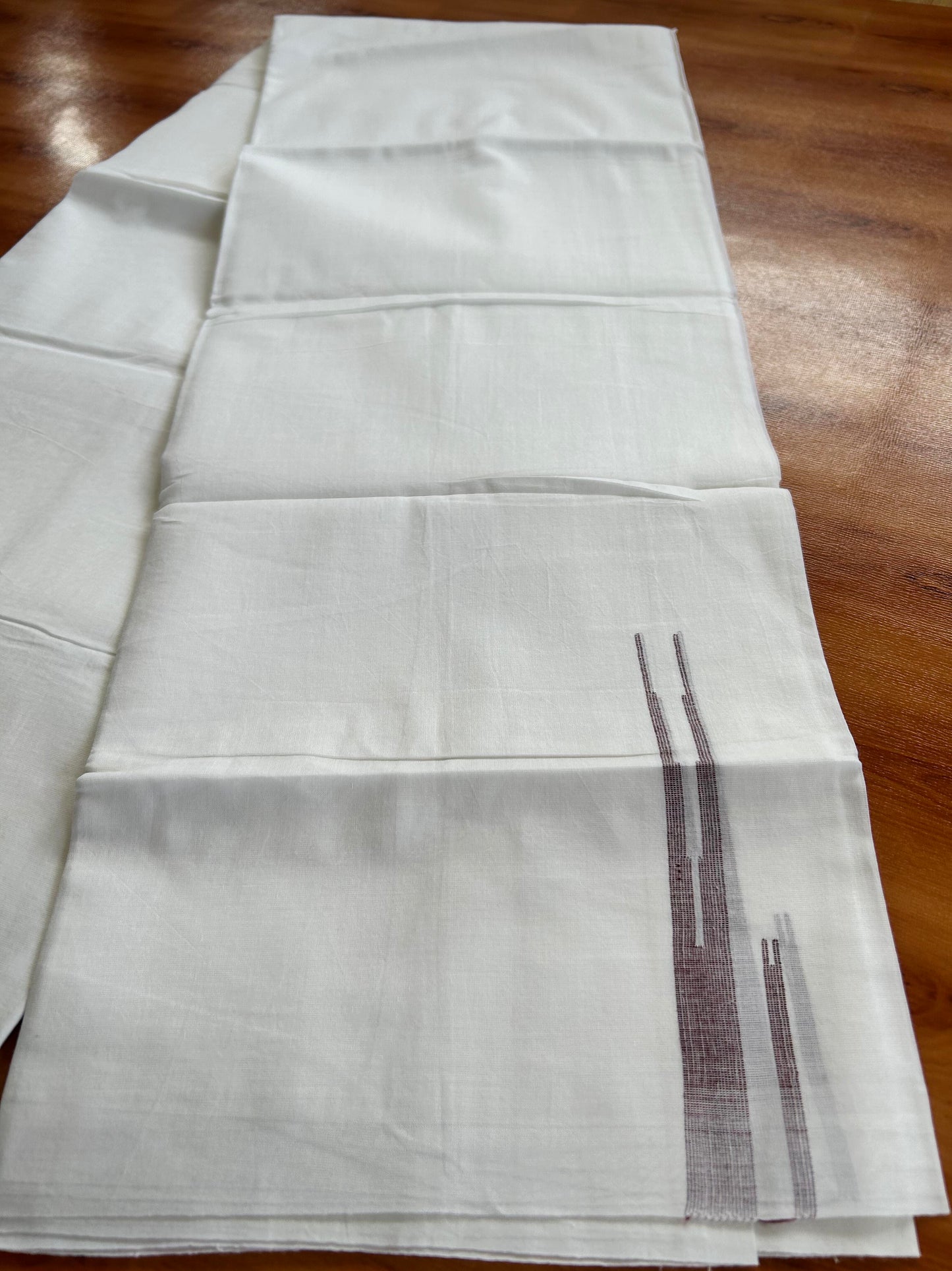 Double Pure White Mundu/Dhoti - 20% Discount !! KaithariKada Balaramapuram 100% Cotton - 100x80 - 1.25 Dark Maroon Striped Double Chutty Kara 3.90 mtr (8 muzham) - 11 KK5443 VAS