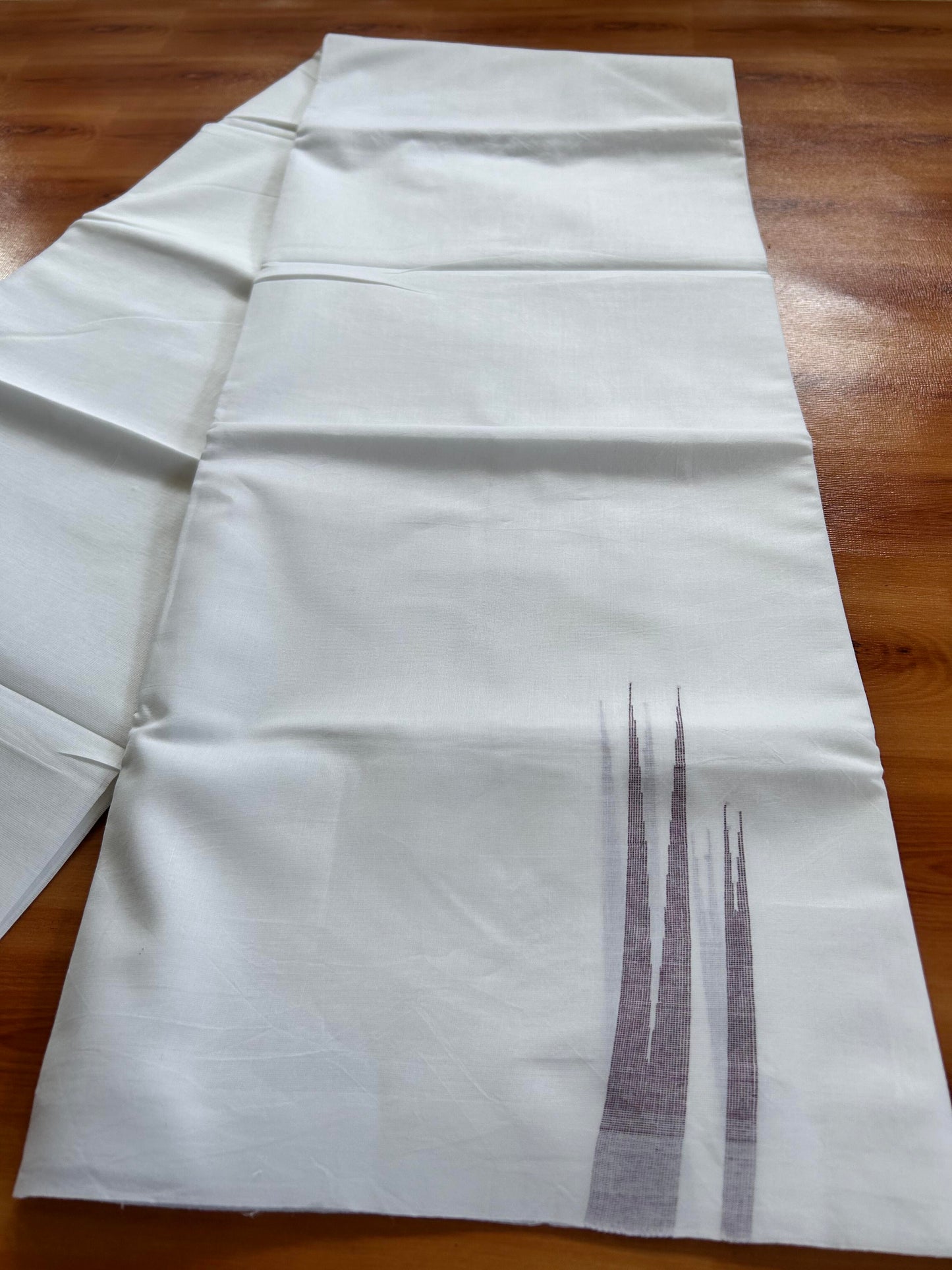 Double Pure White Mundu/Dhoti - 20% Discount !! KaithariKada Balaramapuram 100% Cotton - 100x80 - 1.5 Wine Purple Striped Double Chutty Kara 3.90 mtr (8 muzham) - 12 KK5443 VAS