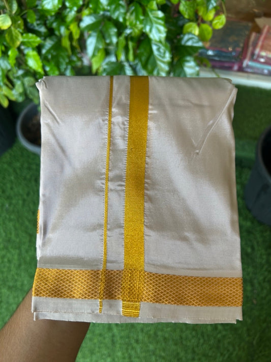 12% Discount!! KaithariKada Balaramapuram 100% Silk Double Mundu/Dhoti - Light Pastel Brown Colour Body - 0.75 inch Gold Kasavu Kara 3.60 mtr (8 muzham) - 2KK5222 GAN