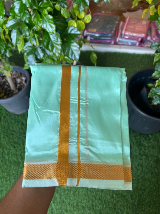12% Discount!! KaithariKada Balaramapuram 100% Silk Double Mundu/Dhoti - Turquoise Green Colour Body - 0.75 inch Gold Kasavu Kara 3.60 mtr (8 muzham) - 1KK5222 GAN
