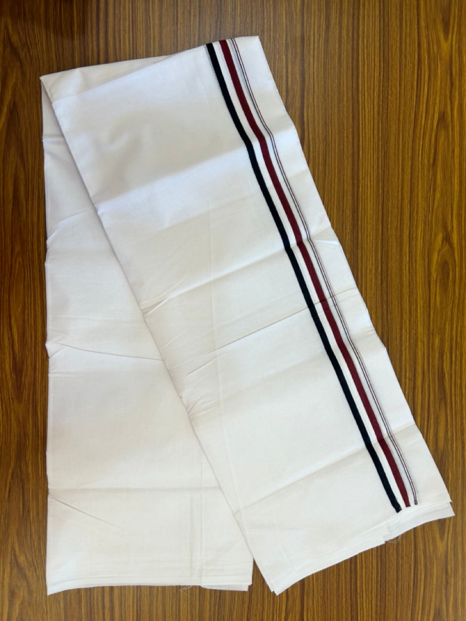 ADMK VESHTI - 20% DISCOUNT! KaithariKada 100% Cotton Pure white Double - (Unbleached) Mundu/Dhoti - 100X100 - 1 inch Black White & Maroon kara - 10 KK5297 ASH