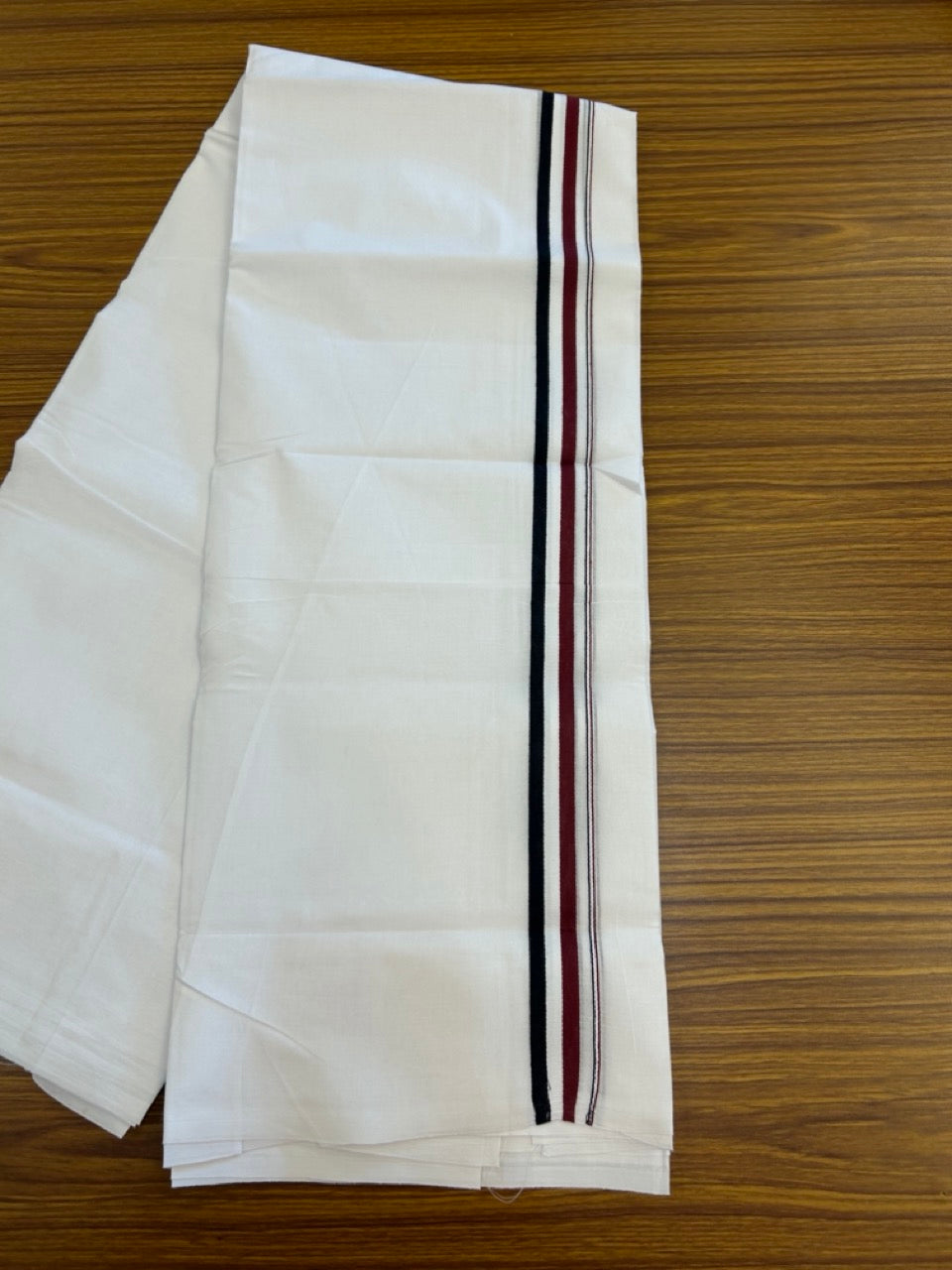 ADMK VESHTI - 20% DISCOUNT! KaithariKada 100% Cotton Pure white Double - (Unbleached) Mundu/Dhoti - 100X100 - 1 inch Black White & Maroon kara - 10 KK5297 ASH