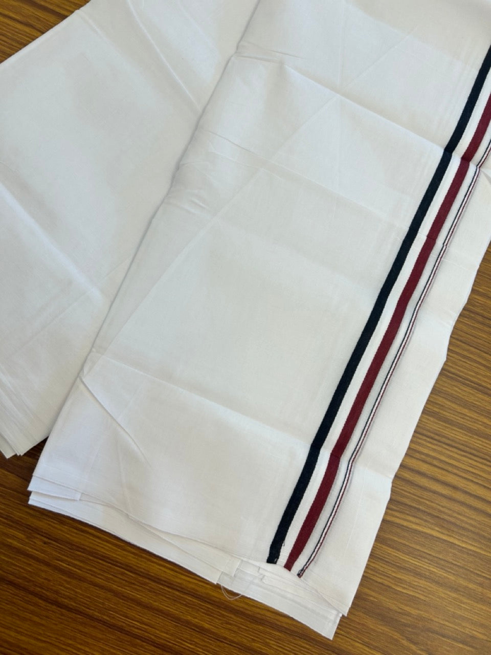ADMK VESHTI - 20% DISCOUNT! KaithariKada 100% Cotton Pure white Double - (Unbleached) Mundu/Dhoti - 100X100 - 1 inch Black White & Maroon kara - 10 KK5297 ASH