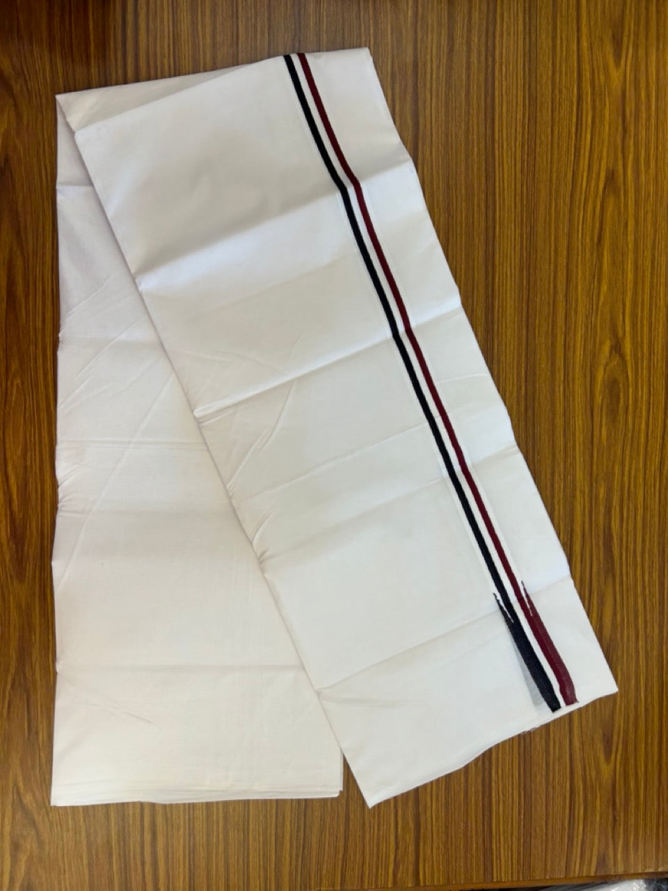 ADMK VESTHI 20% DISCOUNT ! KaithariKada Balaramapuram 100% Cotton Pure White Double Mundu/Dhoti- 100X100- 1 Inch Puliyilakkara Maroon & Black Chutty Kara - 29 KK5297 ASH
