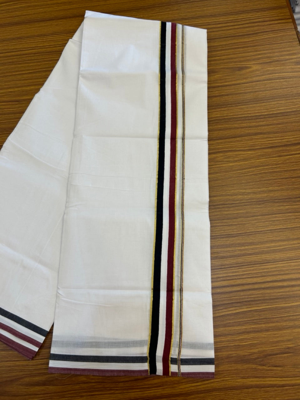 ADMK VESHTI - 20% DISCOUNT! KaithariKada 100% Cotton Pure white Double - (Unbleached) Mundu/Dhoti - 100X100 - 1.5 inch Gold Kasavu & Black White Maroon kara - 7 KK5297 ASH