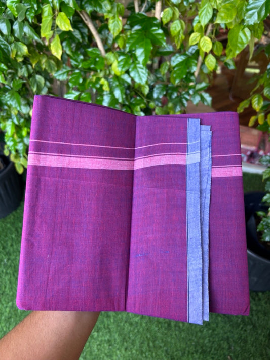 10% Discount!!! Kaitharikada - Pure Cotton  - Single Kaily / Lungi - 0.5 inch Rose Pink Kara with Magenta & Navy Blue Shaded colour body (2 meter / 4 muzham) - 16KK8024 GAN