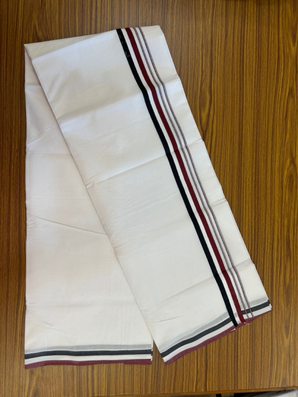 ADMK VESHTI - 20% DISCOUNT! KaithariKada 100% Cotton Pure white Double - (Unbleached) Mundu/Dhoti - 100X100 - 1 inch Black White & Maroon Red kara - 14 KK5297 ASH